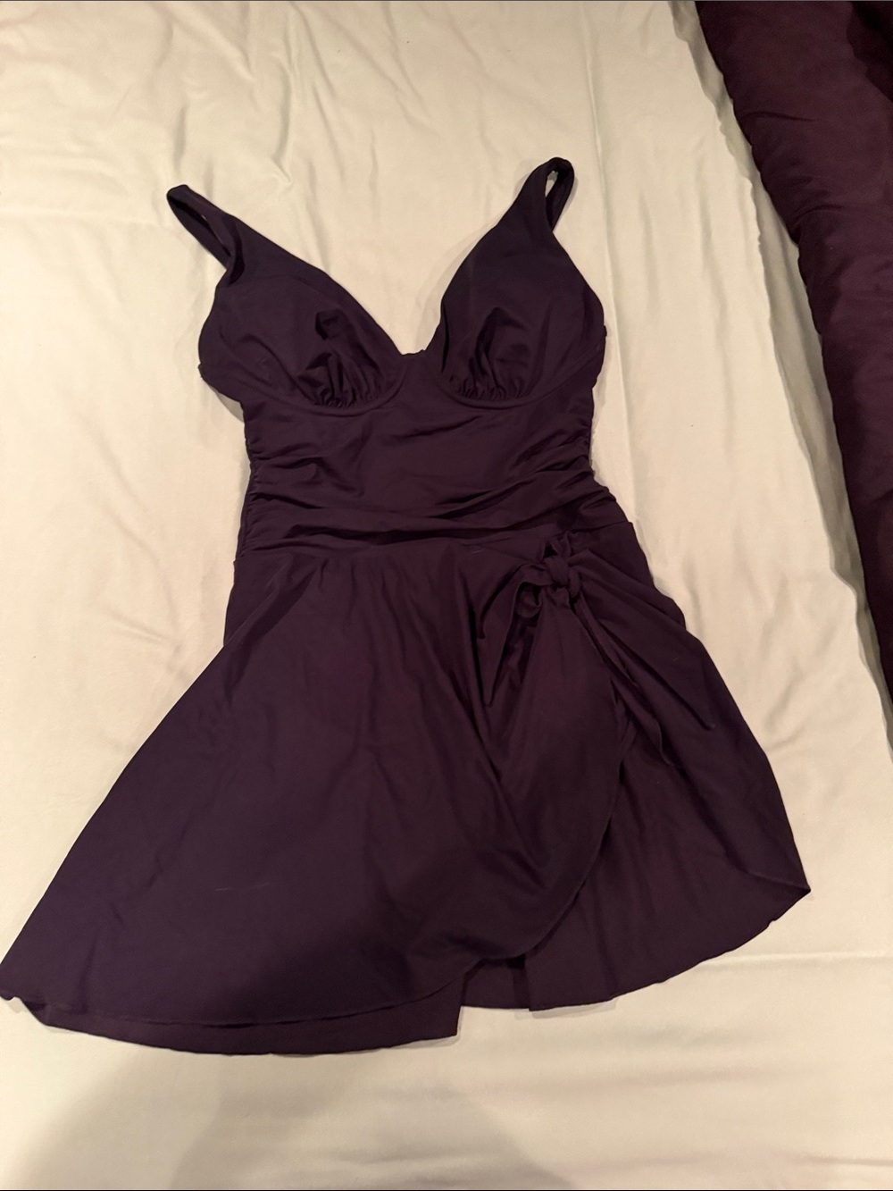 Lands' End Deep Plum Swim Mini with Wrap Tie
